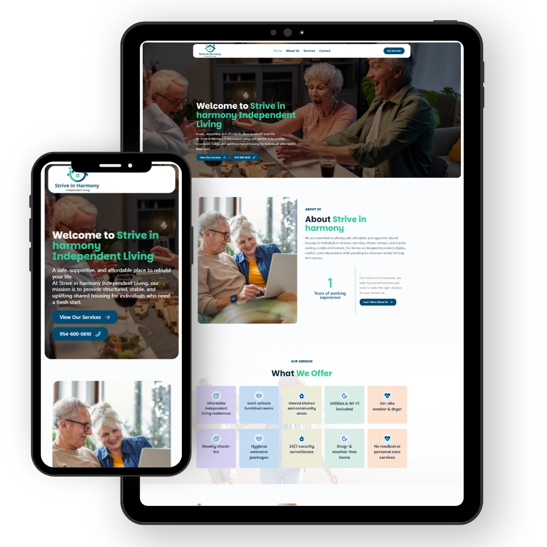 Strive in harmony Independent Living Website Design